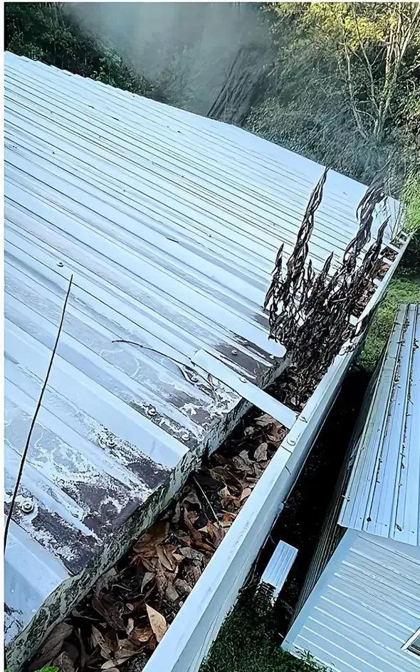 Metal roof gutter before cleaning